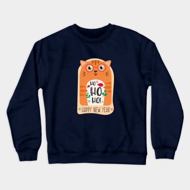 Happy New Year Cute Cat Crewneck Sweatshirt by DesignerDeskStd